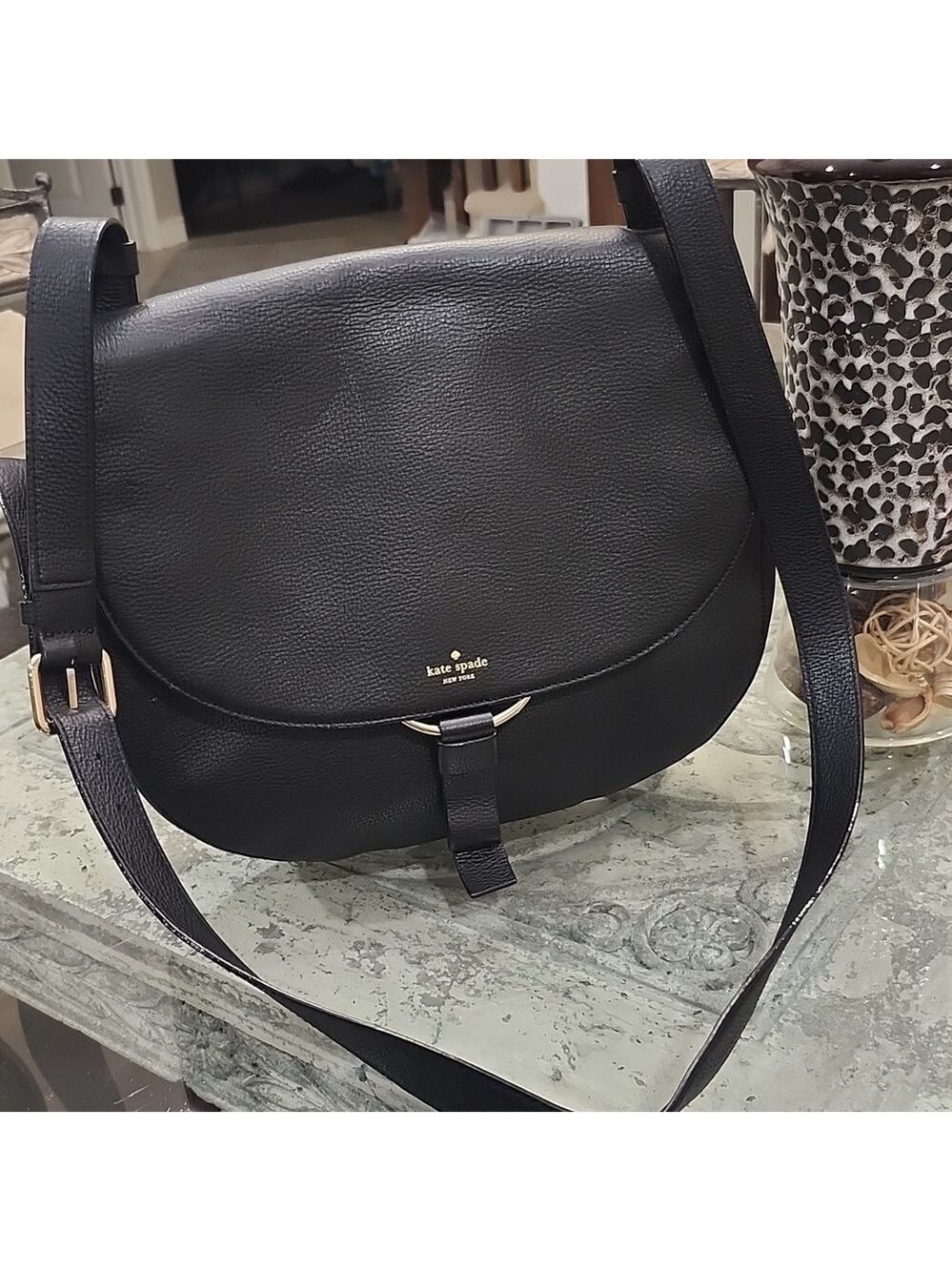 Kate Spade Black Leather Clarke Street Camille Shoulder Crossbody Messenger Bag